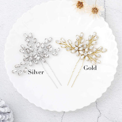 Rhinestone Bride Wedding Hair Pins Bridal Hair Clips Crystal Hair Piece Decorative Bridesmaids Hair Accessories for Women and Girls Pack of 2 (A-Silver)