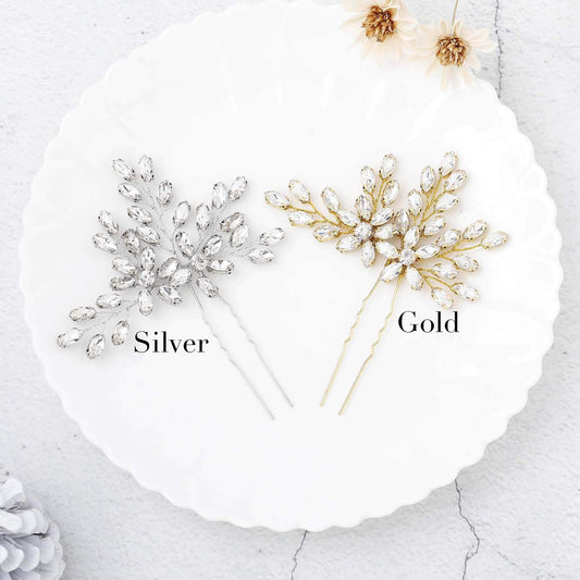 Rhinestone Bride Wedding Hair Pins Bridal Hair Clips Crystal Hair Piece Decorative Bridesmaids Hair Accessories for Women and Girls Pack of 2 (A-Silver)