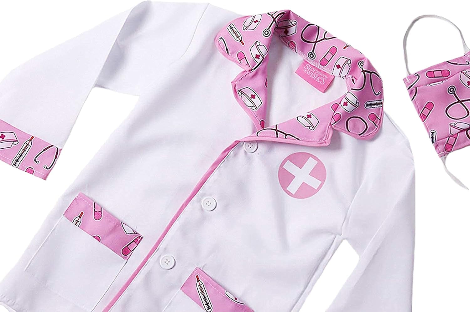 Kids Doctor Coat & Mask for Kids Doctor Costume | Kids Doctor Coat | Pink and White - for Ages 2-10