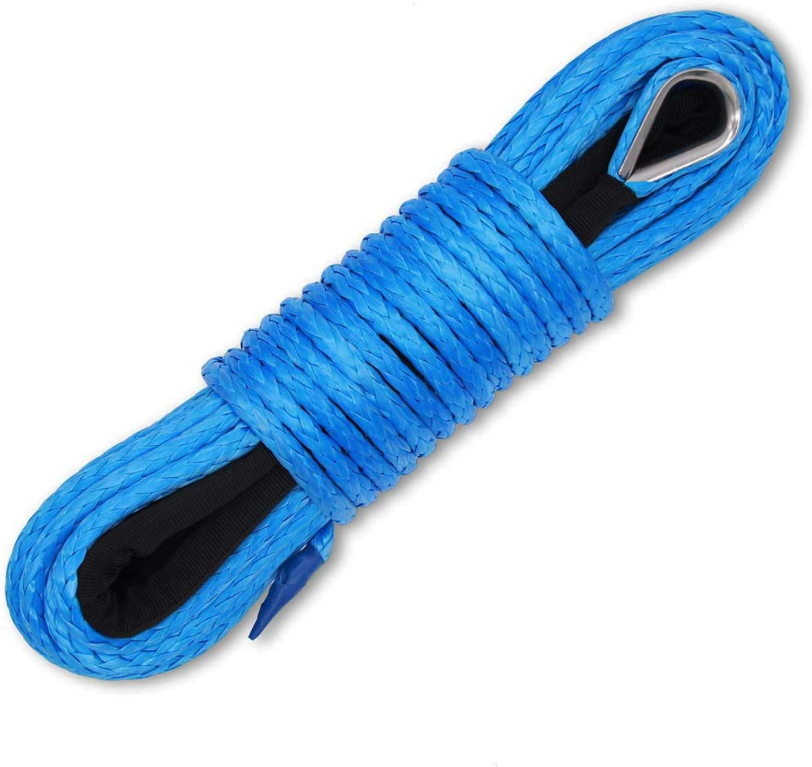 1/4 Inch X 50 Feet 10,000Lbs Synthetic Winch Line Cable Rope with Black Protecing Sleeve for ATV UTV (Blue)