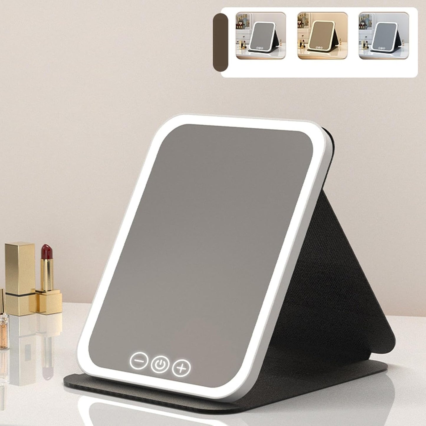Portable Lighted Travel Mirrors, Foldable Makeup Mirrors Travel, Rechargeable LED Travel Mirrors, Adjustable Travel Lighted Makeup Mirrors 17.5X23 Cm/6.89X9.06 Inches for Women Girls Black