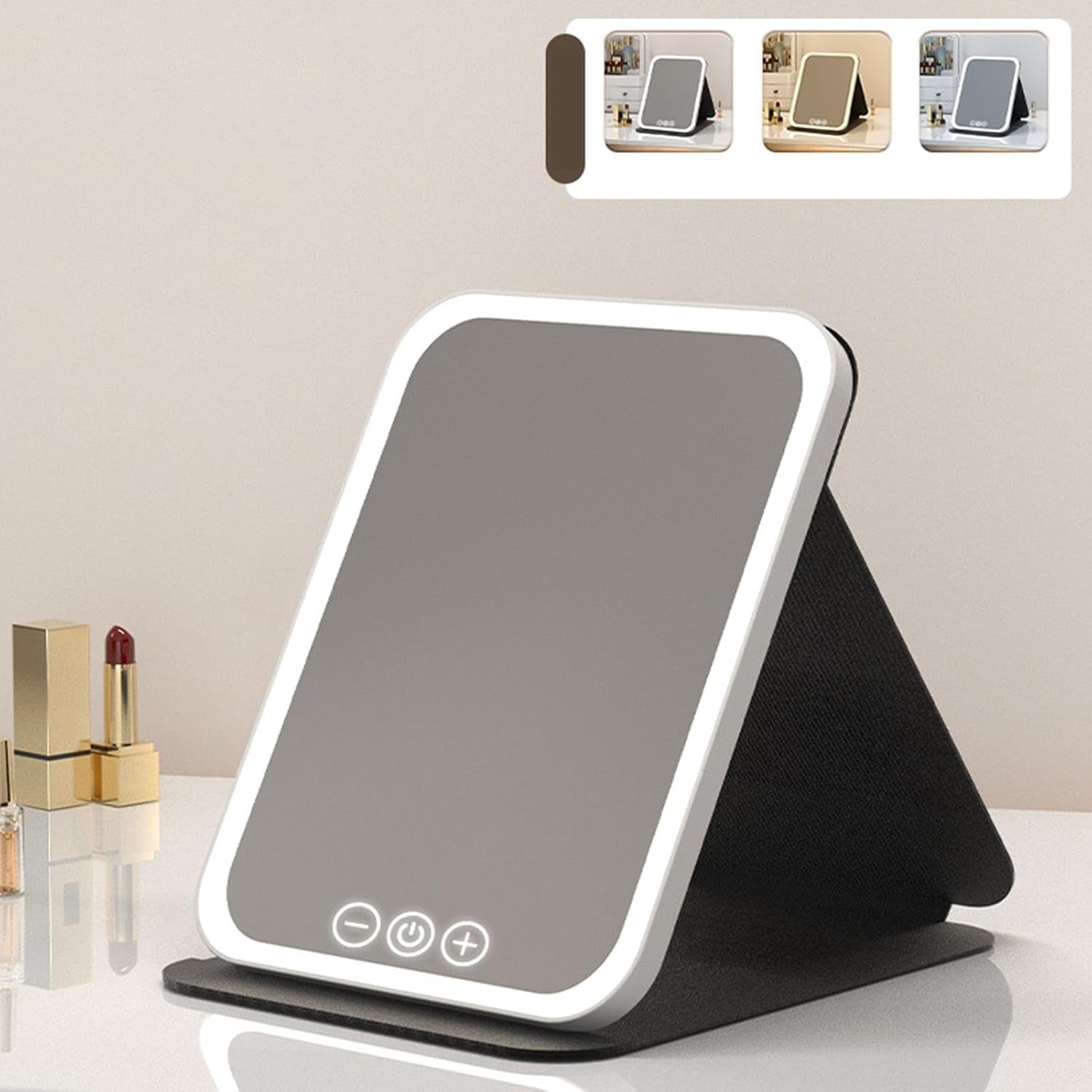 Portable Lighted Travel Mirrors, Foldable Makeup Mirrors Travel, Rechargeable LED Travel Mirrors, Adjustable Travel Lighted Makeup Mirrors 17.5X23 Cm/6.89X9.06 Inches for Women Girls Black