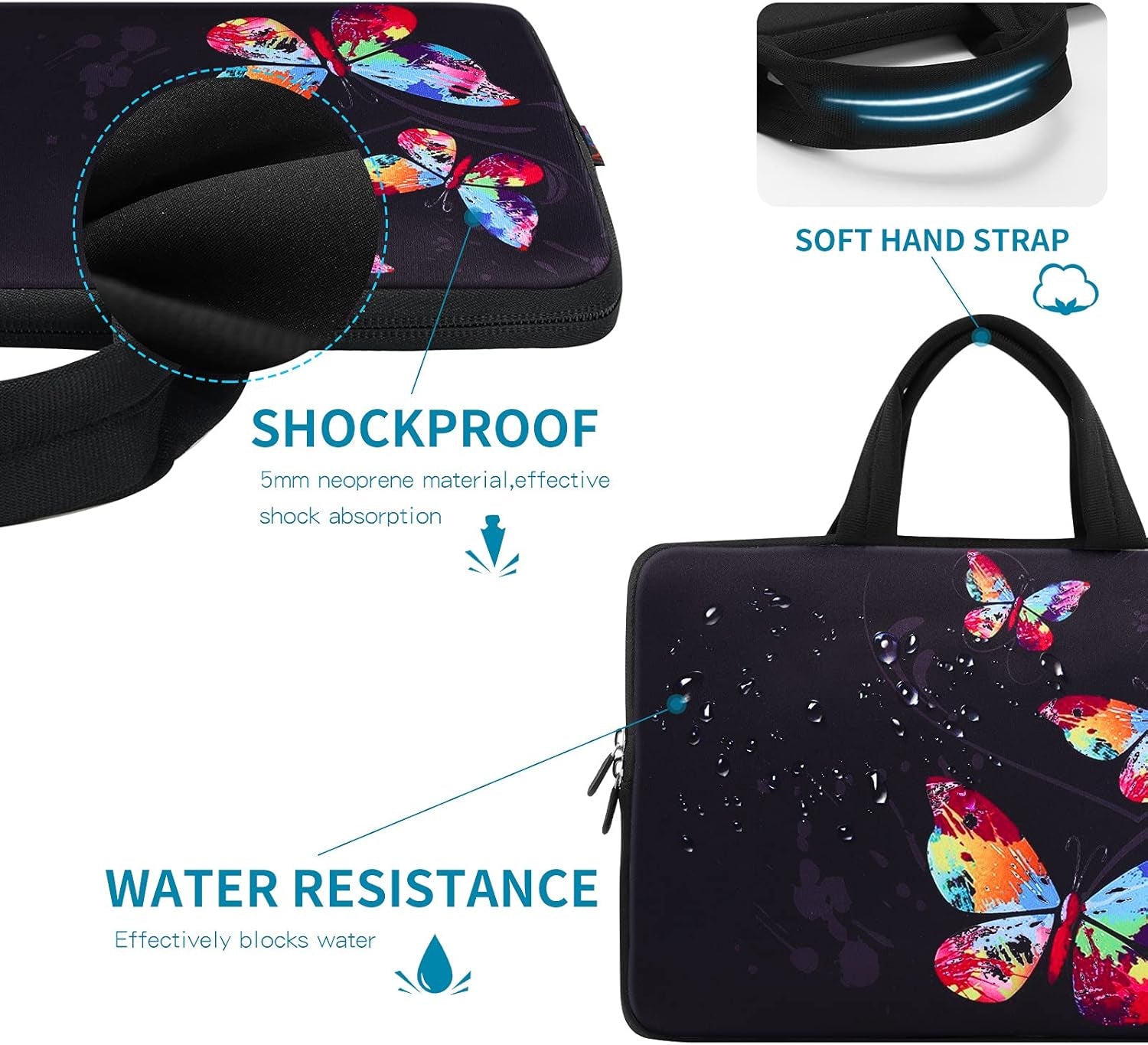 11.6 12 12.1 12.2 Inch Laptop Carrying Case - Protective Notebook/Netbook Sleeve Bag Pouch - Travel Briefcase with Handle (Colorful Butterflies
