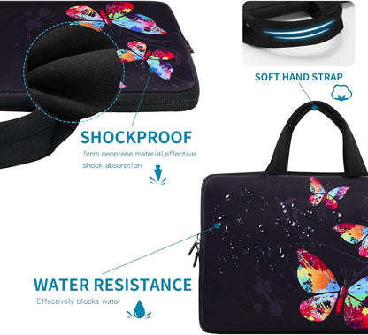 11.6 12 12.1 12.2 Inch Laptop Carrying Case - Protective Notebook/Netbook Sleeve Bag Pouch - Travel Briefcase with Handle (Colorful Butterflies