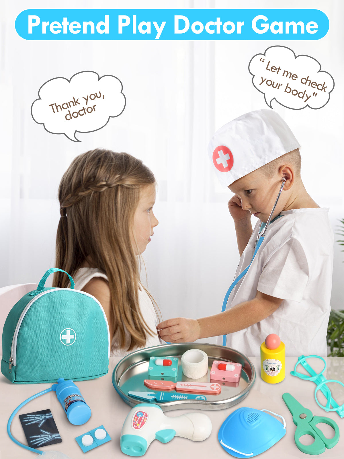 Doctor Kit for Kids Realistic, 36PCS Kids Doctor Kit Wooden, Doctor Pretend Playset