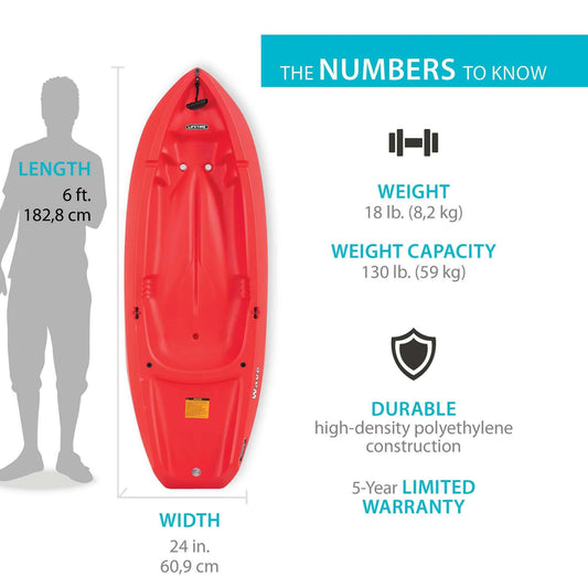 Wave 6 Ft Youth Kayak, Fire Red (91401)