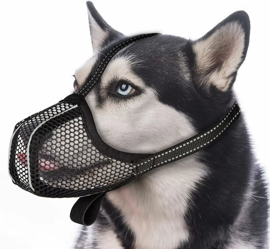 Dog Muzzle Basket Soft for Small Medium Large Size Breed anti Biting Licking Chewing Adjustable Mesh with Reflective Strap Daily