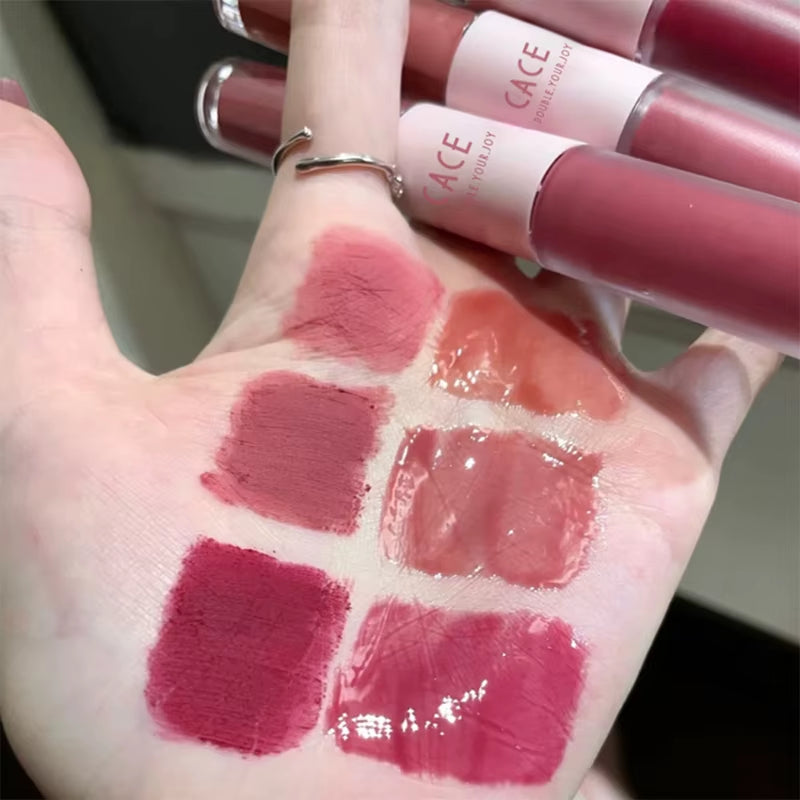 Double Head Fun Lip Glaze Mirror Water Glazed Glass Lip Student Party Matte Mist Face Velvet Lip Mud