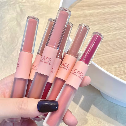 Double Head Fun Lip Glaze Mirror Water Glazed Glass Lip Student Party Matte Mist Face Velvet Lip Mud