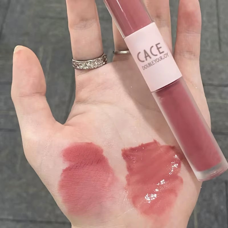 Double Head Fun Lip Glaze Mirror Water Glazed Glass Lip Student Party Matte Mist Face Velvet Lip Mud
