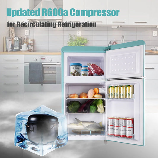 Compact Refrigerator  3.2 Cu.Ft 2 Door Mini Refrigerator Adjustable Glass Shelves Refrigerator Removable Shelves