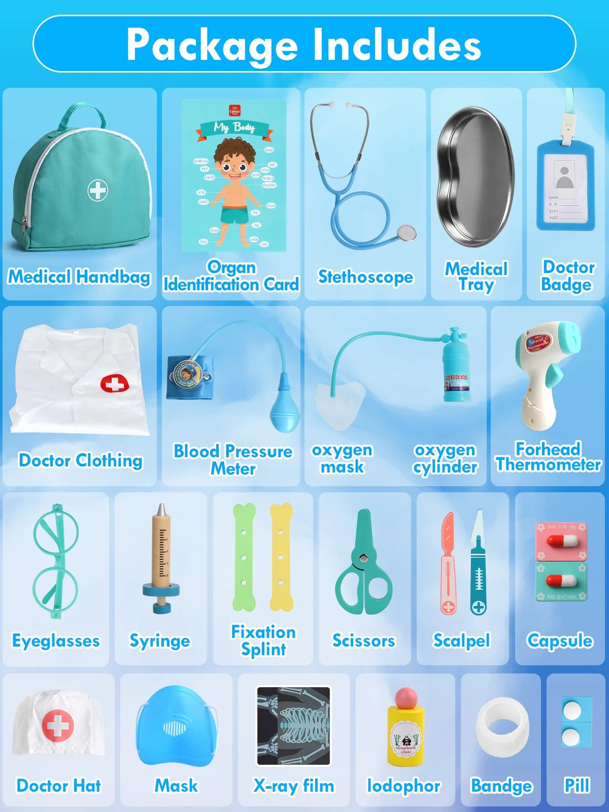 Doctor Kit for Kids Realistic, 36PCS Kids Doctor Kit Wooden, Doctor Pretend Playset