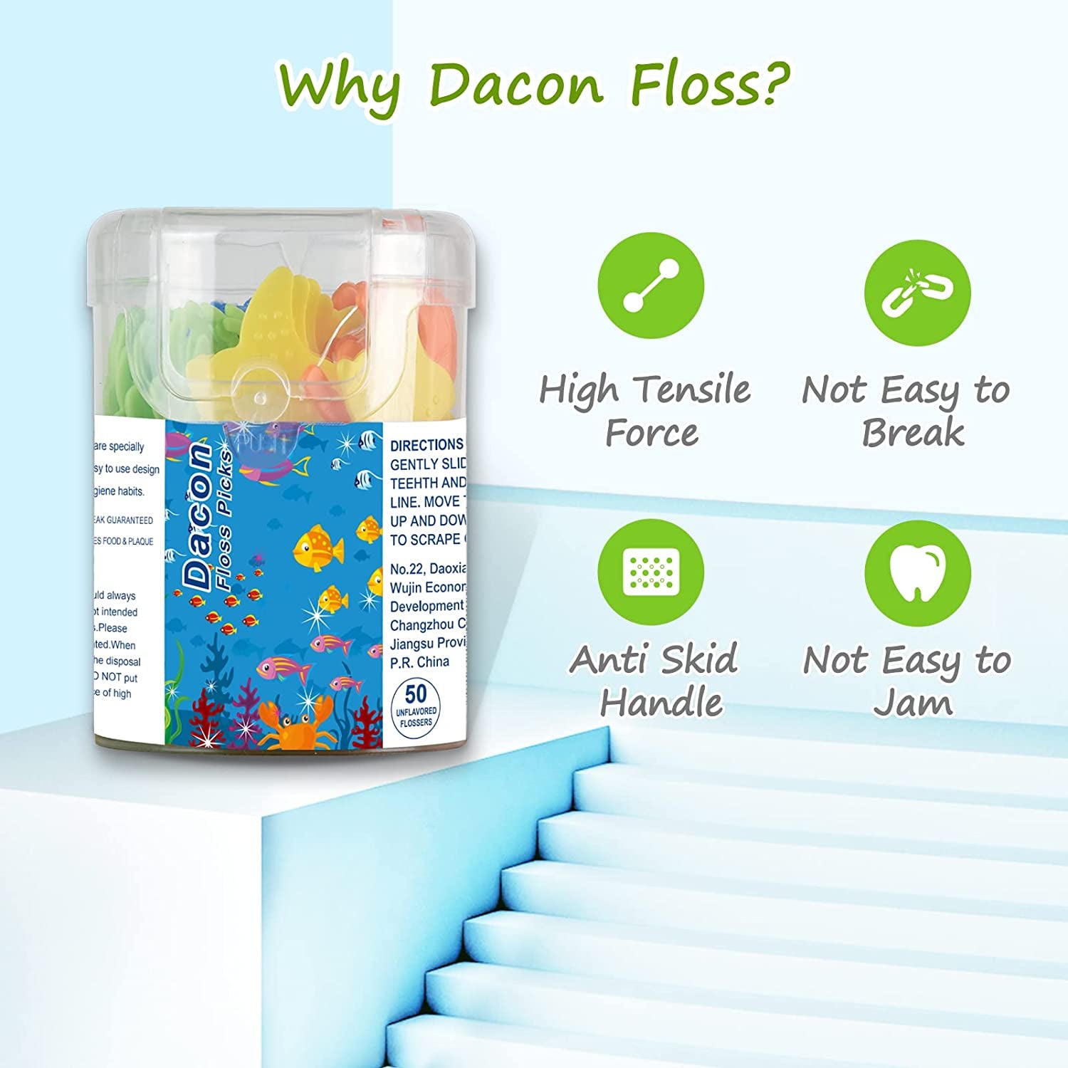 Kids Flossers, Kids Dental Floss Picks without Fluoride, Unflavored, 4 Colors Ocean Animals Shaped Makes Flossing Fun, 50 Count