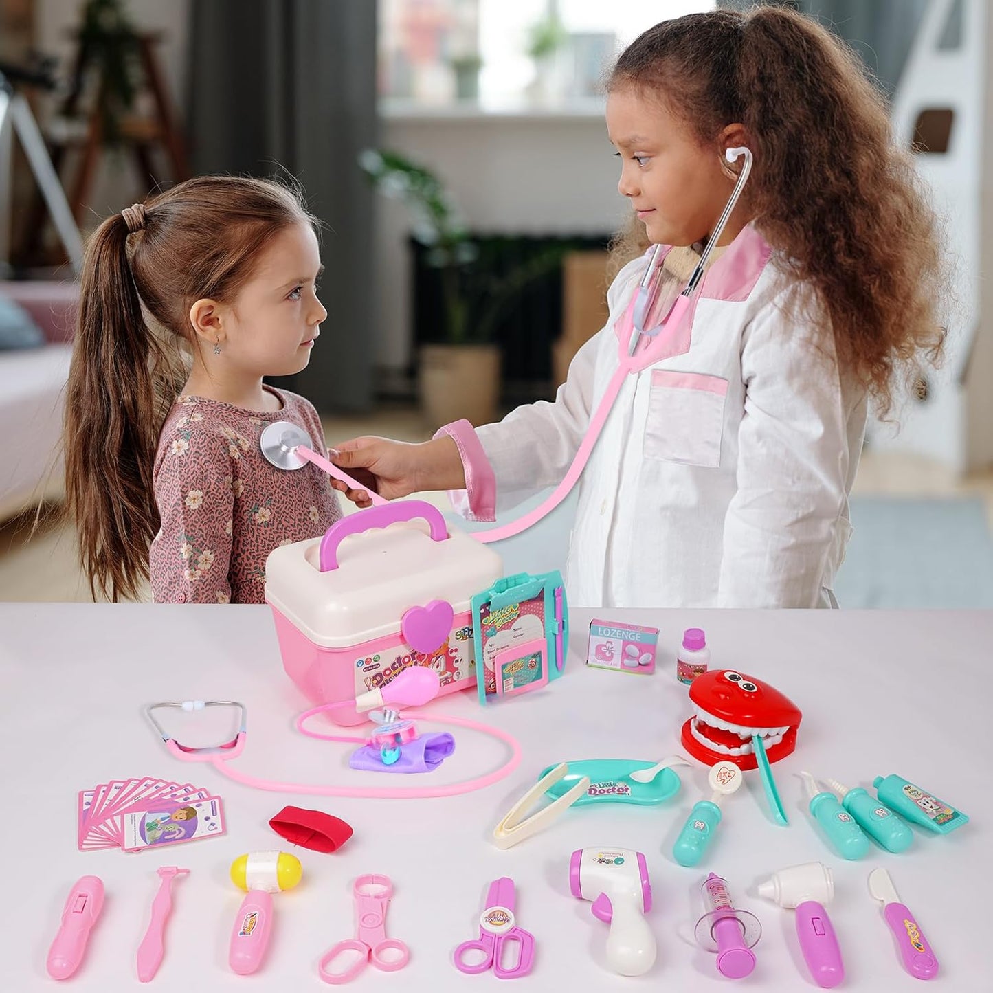 Doctor Kit for Toddlers 3-5, Medical Pretend Play Toys with Gift Case, 42 Piece Dentist Playset Kit for Kids,For Christmas Birthday Gift(Pink)