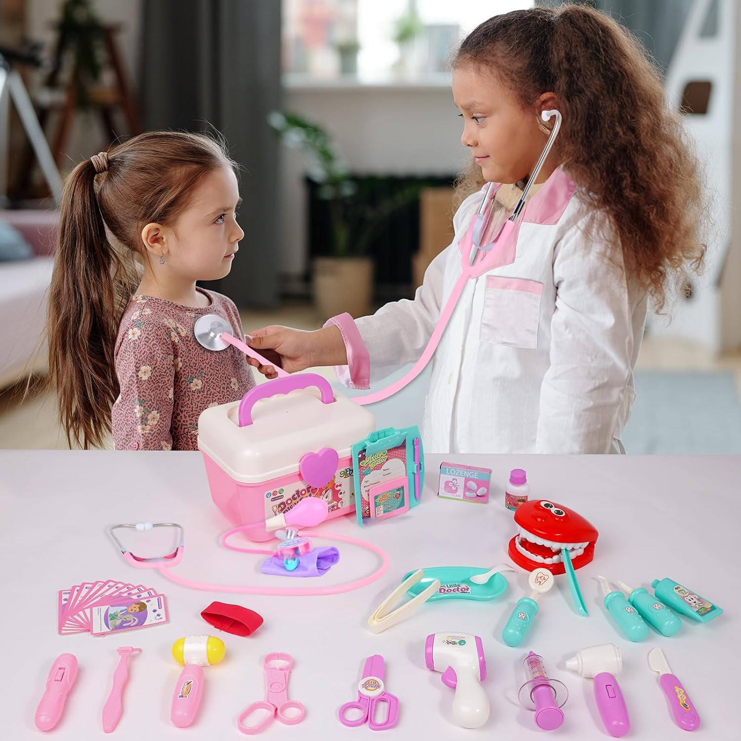 Doctor Kit for Toddlers 3-5, Medical Pretend Play Toys with Gift Case, 42 Piece Dentist Playset Kit for Kids,For Christmas Birthday Gift(Pink)