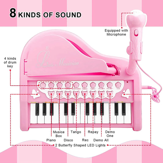 Kids Piano for Toddlers, 24 Keys Piano for Kids Ages 3-5 with Built-In Microphone & Music Modes, Educational Musical Instrument Toys Piano for Toddler Girl Toys Baby (Pink)