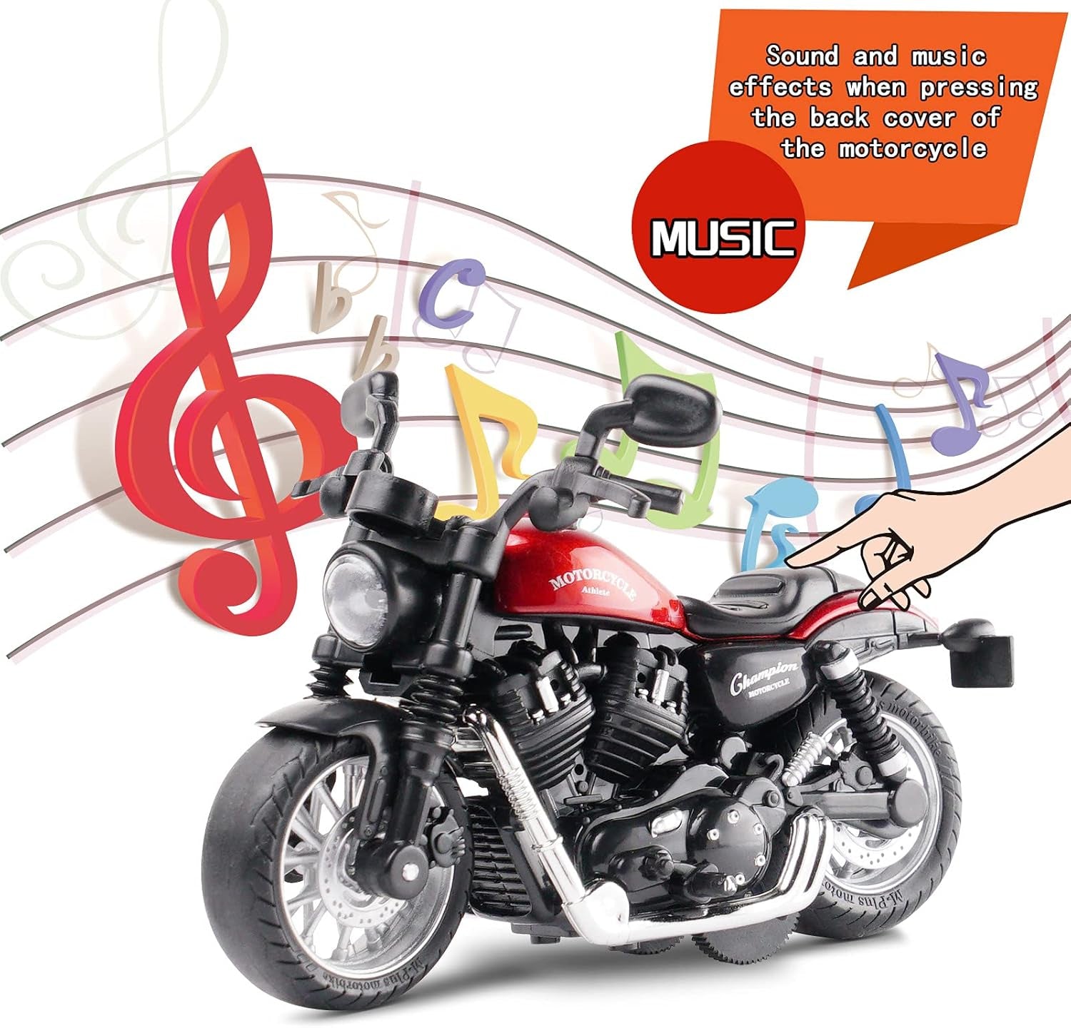 Die Cast Toy Motorcycle,Pull Back Motorcycle with Sounds and Lights 1:14 Friction Powered Kids Toy Cars,Motorcycle Toys Gift for Children over 3 Years Old Birthday (Red)