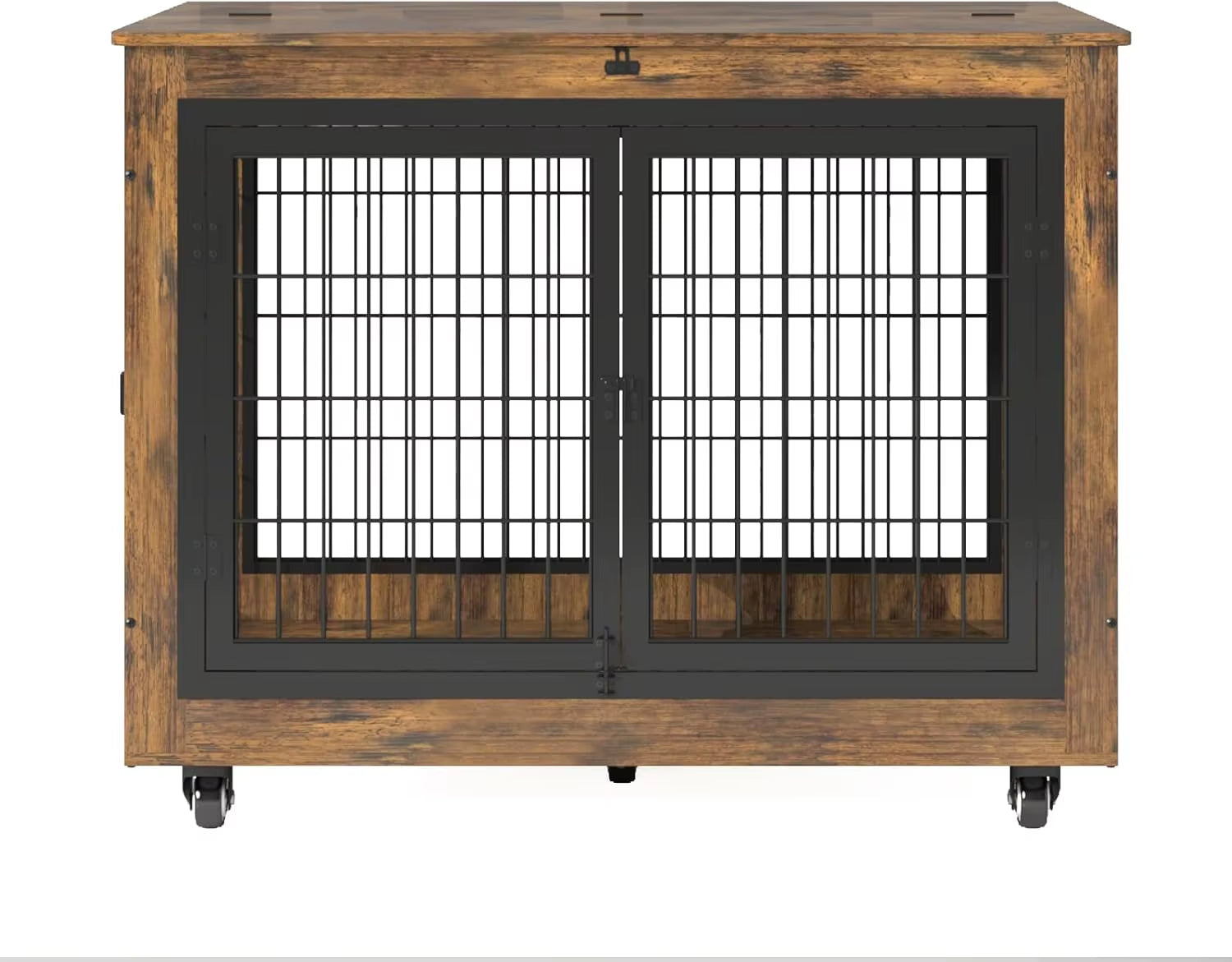 Dog Crate Furniture with Flip-Top, 38 Inch Double Doors Heavy Duty Dog Kennel Indoor with 360° Wheels End Table，Decorative Pet C