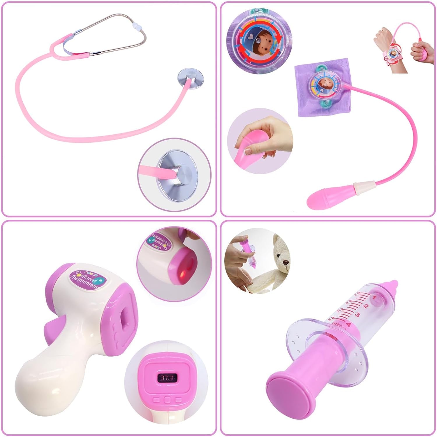 Doctor Kit for Toddlers 3-5, Medical Pretend Play Toys with Gift Case, 42 Piece Dentist Playset Kit for Kids,For Christmas Birthday Gift(Pink)