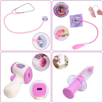 Doctor Kit for Toddlers 3-5, Medical Pretend Play Toys with Gift Case, 42 Piece Dentist Playset Kit for Kids,For Christmas Birthday Gift(Pink)