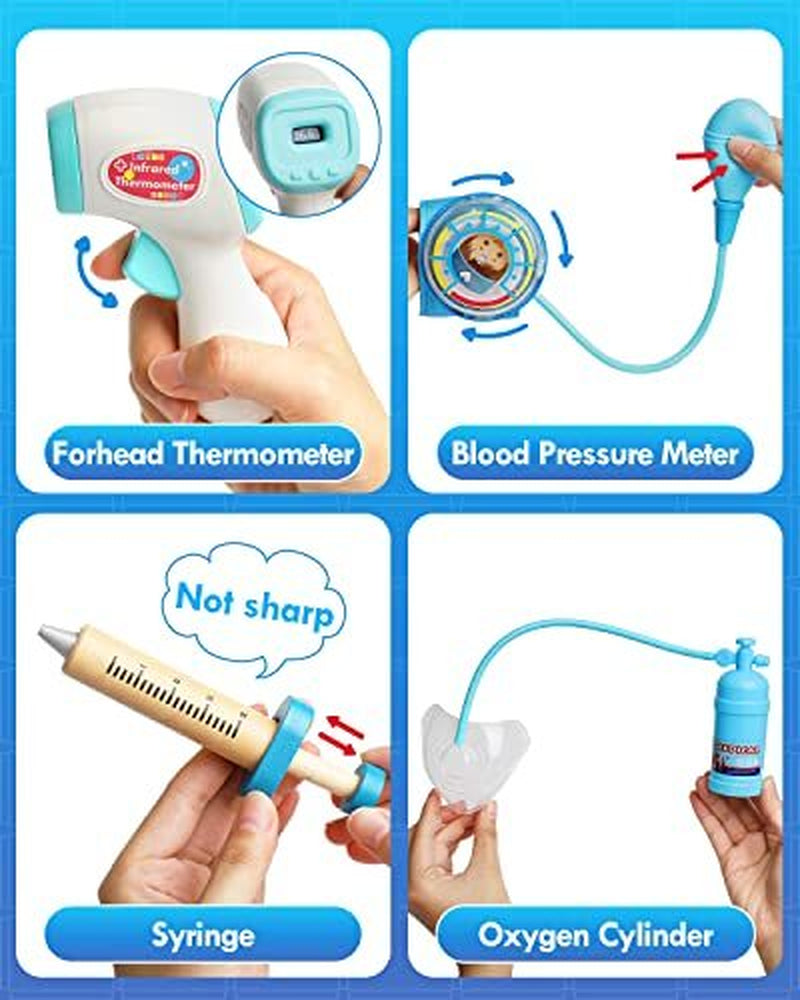 Doctor Kit for Kids Realistic, Kids Doctor Kit Wooden, Pretend Doctor Playset