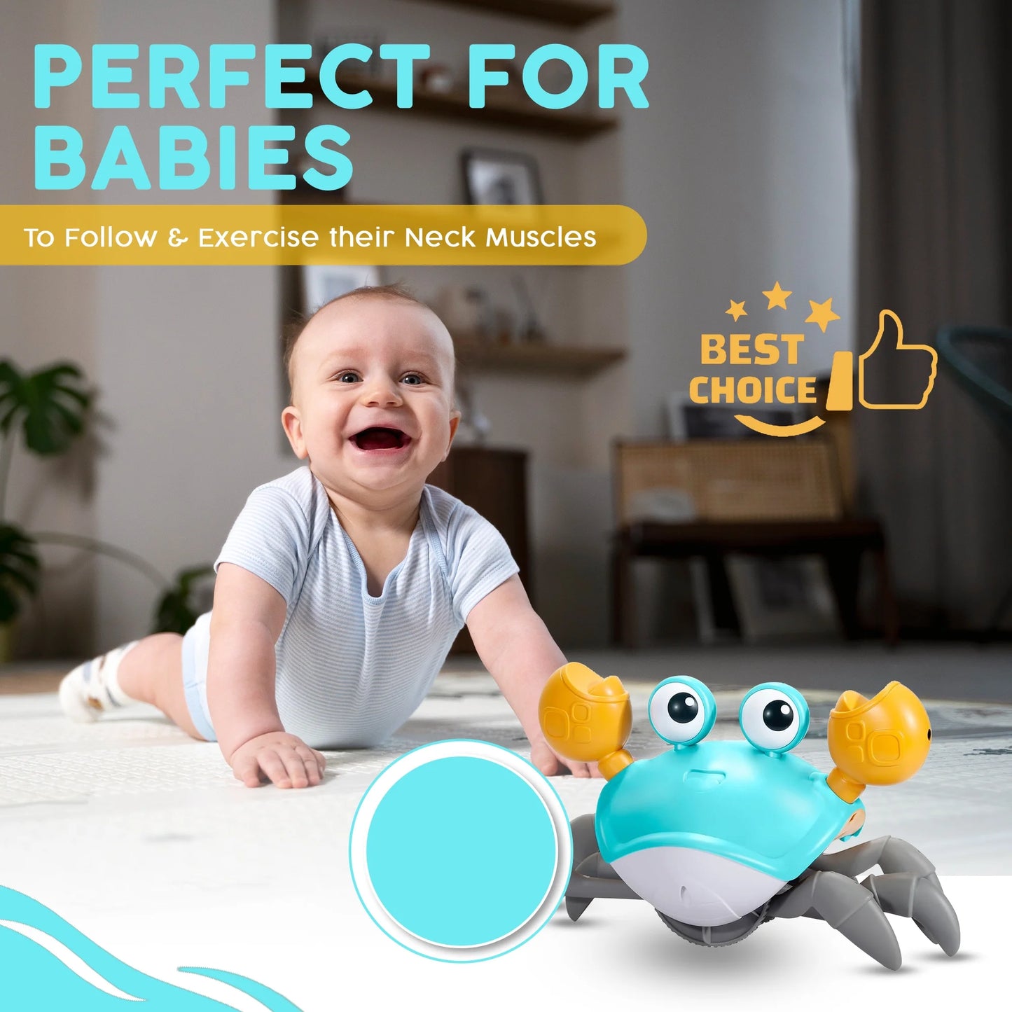 Sensing Crawling Crab, Tummy Time Baby Toys, Interactive Walking Dancing Toy with Music Sounds & Lights, Newborn Infant Fun Birthday Gift Toddler Boy Girl, USB Charging Cable Included (Green)