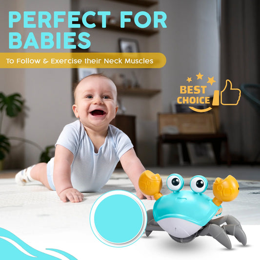Sensing Crawling Crab, Tummy Time Baby Toys, Interactive Walking Dancing Toy with Music Sounds & Lights, Newborn Infant Fun Birthday Gift Toddler Boy Girl, USB Charging Cable Included (Green)