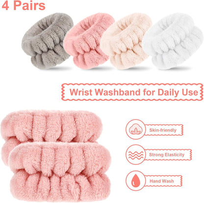 4 Pairs Wrist Bands for Washing Face Wrist Spa Microfiber Wash Towel Band Scrunchies Absorbent Wristbands Sweatband for Women Prevent Liquid from Spilling