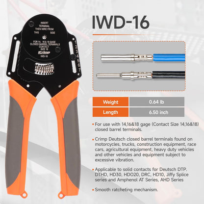 Icrimp Closed Barrel Crimper 4 Way Indent,8 Impression Type for Deutsch Solid Contacts Gage 14,16&18(IWD-16)