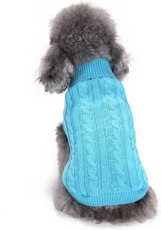 Small Dog Sweaters Knitted Pet Cat Warm Dog Sweatshirt Winter Clothes Kitten Puppy Sweater (Large,Sky Blue)