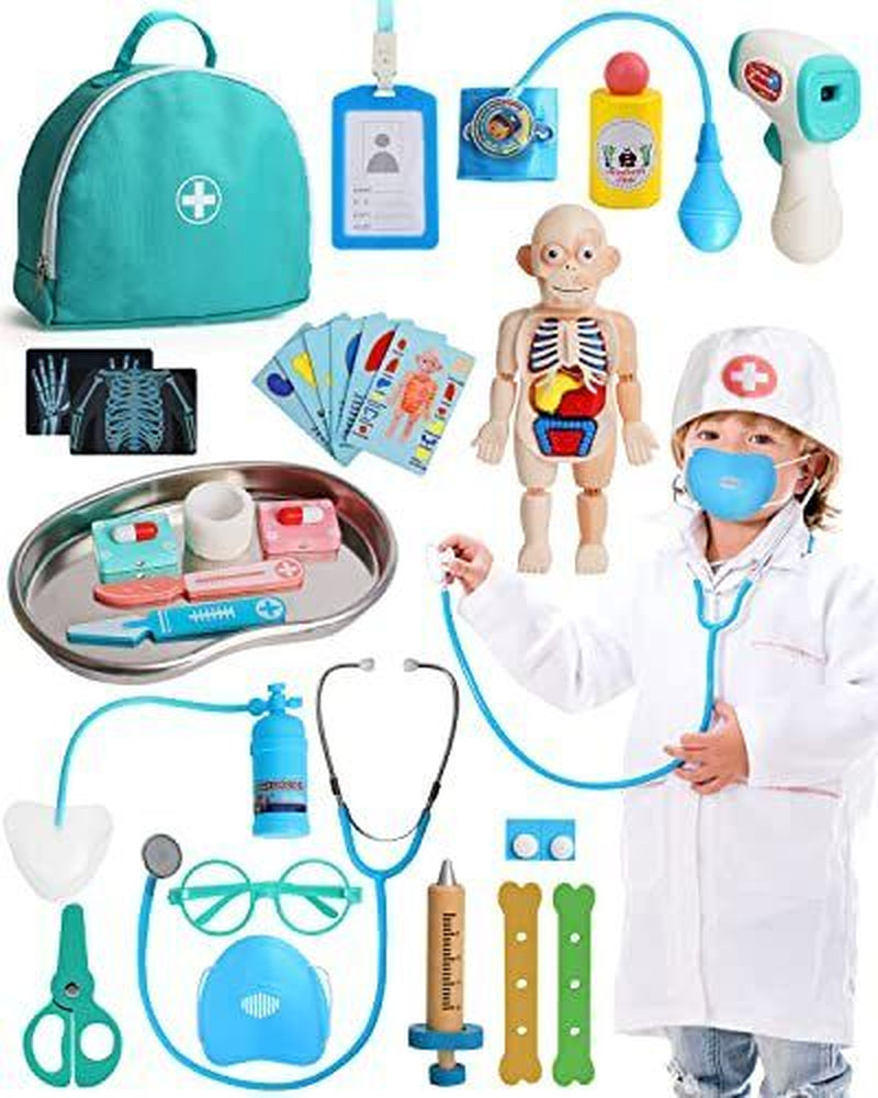 Doctor Kit for Kids Realistic, Kids Doctor Kit Wooden, Pretend Doctor Playset