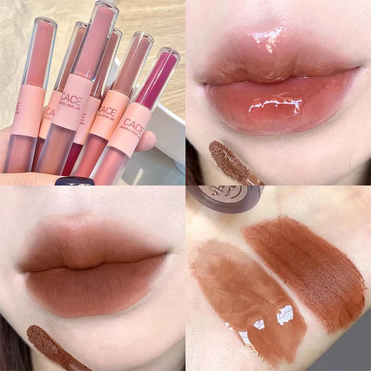 Double Head Fun Lip Glaze Mirror Water Glazed Glass Lip Student Party Matte Mist Face Velvet Lip Mud