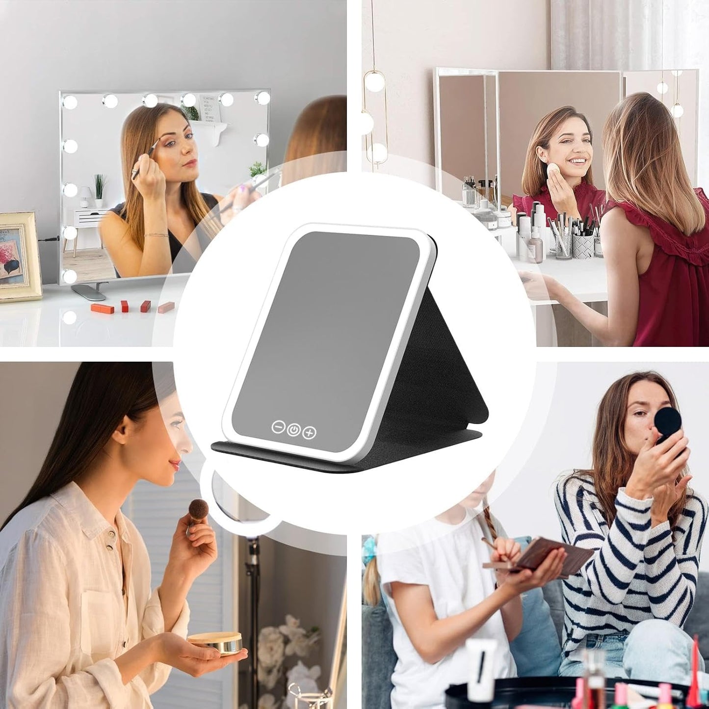 Portable Lighted Travel Mirrors, Foldable Makeup Mirrors Travel, Rechargeable LED Travel Mirrors, Adjustable Travel Lighted Makeup Mirrors 17.5X23 Cm/6.89X9.06 Inches for Women Girls Black