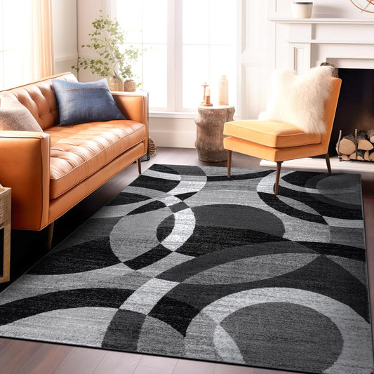Contemporary Abstract Circles Perfect for High Traffic Areas of Your Living Room,Bedroom,Home Office,Kitchen Area Rug 6'6" X 9' Gray