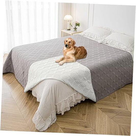 Waterproof Dog Blanket, 82X82 Inches Pet Couch 82X82 Inches Lightgrey+Crea