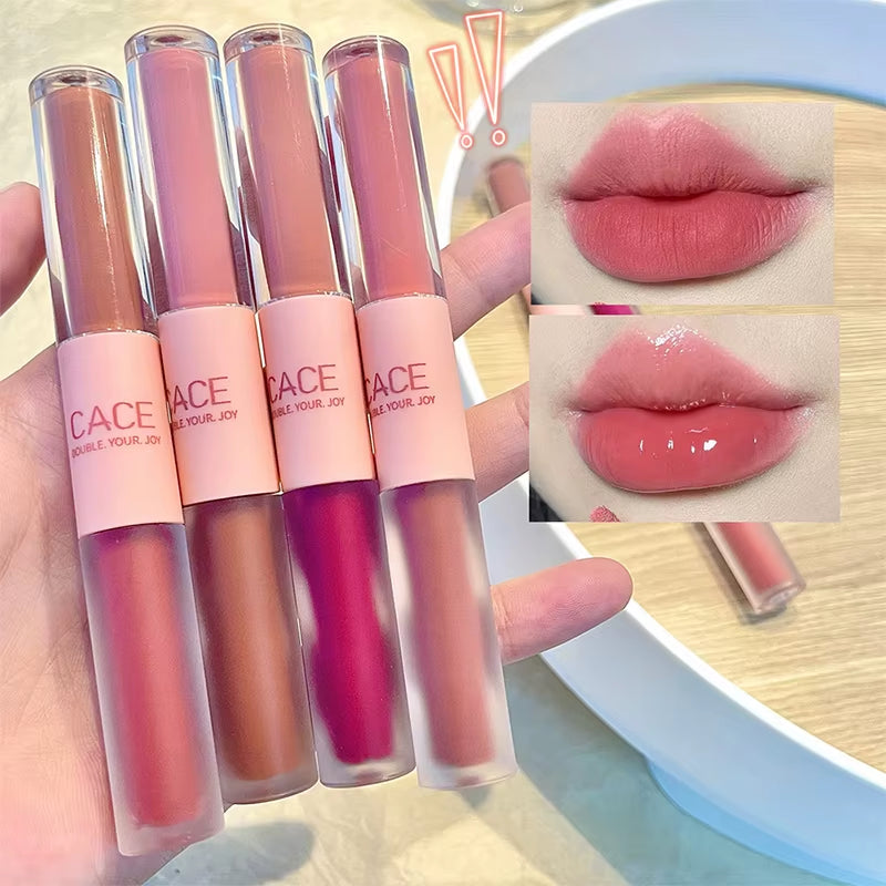 Double Head Fun Lip Glaze Mirror Water Glazed Glass Lip Student Party Matte Mist Face Velvet Lip Mud