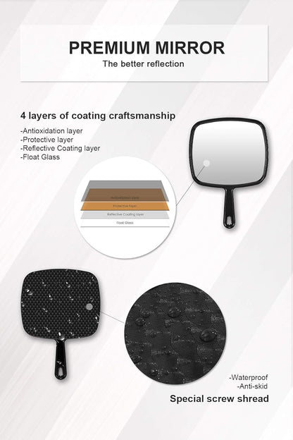 Hand Mirror, Extra Large Barber Hairdressing Handheld Mirror with Handle for Salon, Pack of 3