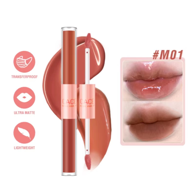 Double Head Fun Lip Glaze Mirror Water Glazed Glass Lip Student Party Matte Mist Face Velvet Lip Mud