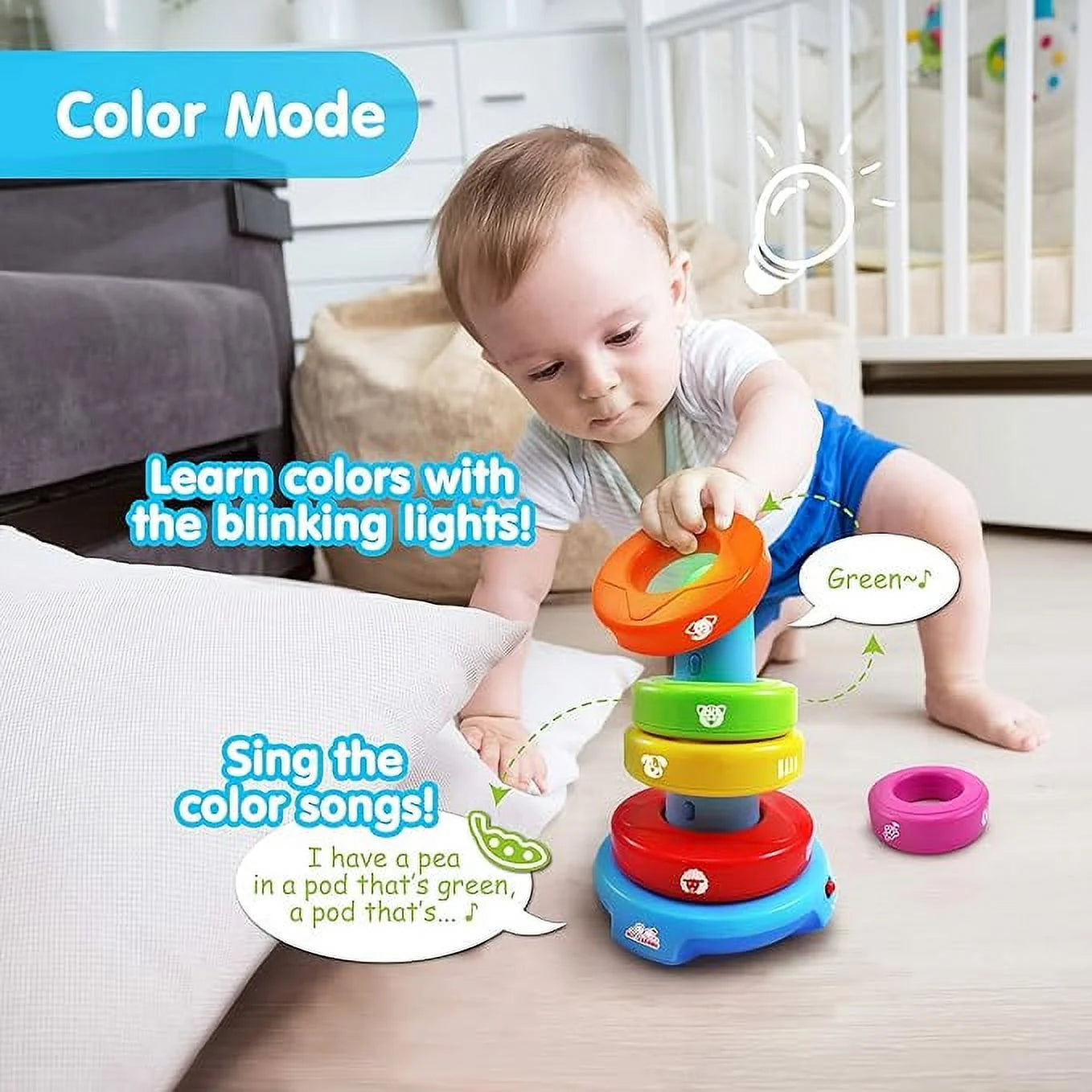 Stack & Learn Light-Up Toy, Melody Based Stacking Rings with 2 Modes, Fun for Kid Infant Toddler Age 6 Months and Up