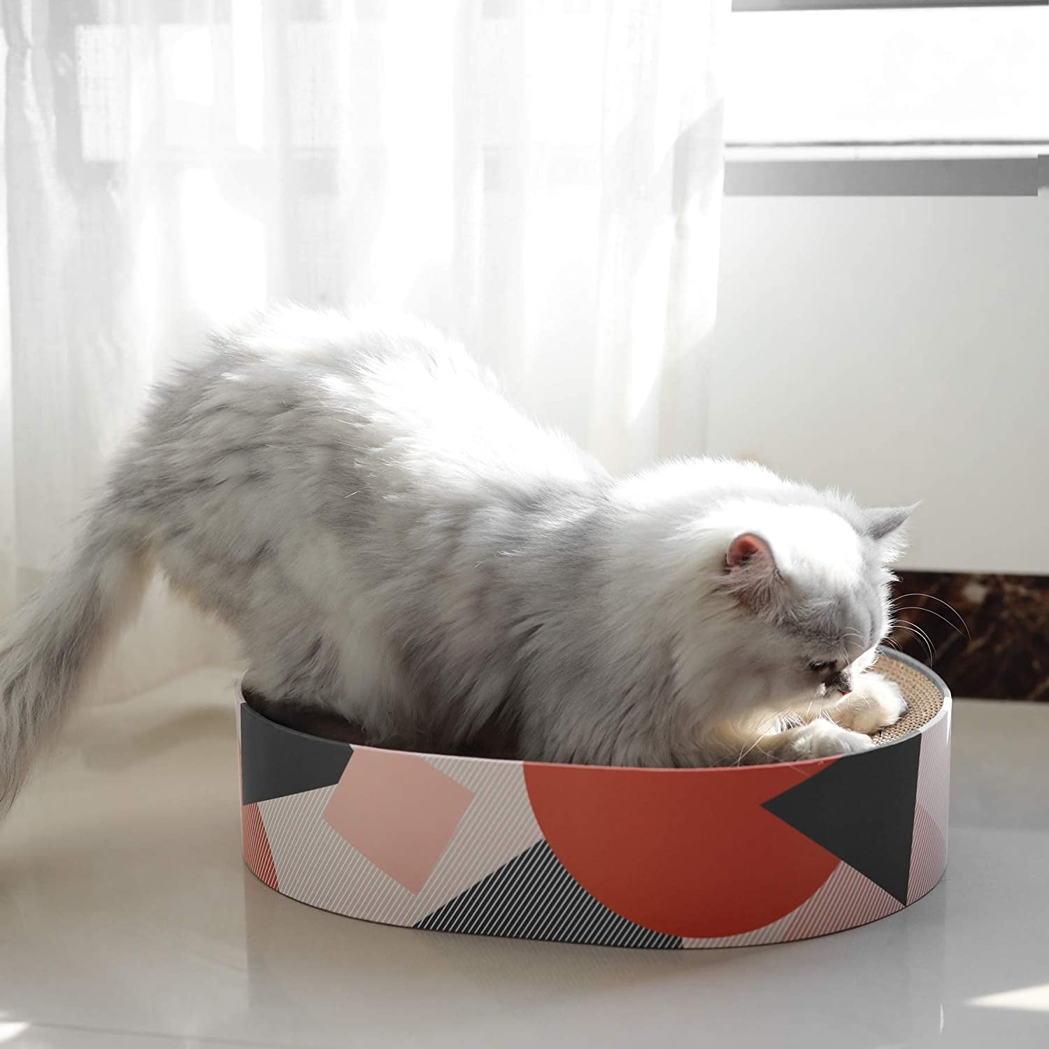Cat Scratcher Cardboard Bed Lounge Couch for Indoor Cats Oval Shape 17"X13", Kitty Cat Scratching Pad Recycle Corrugate Scratcher Long Lasting Furniture