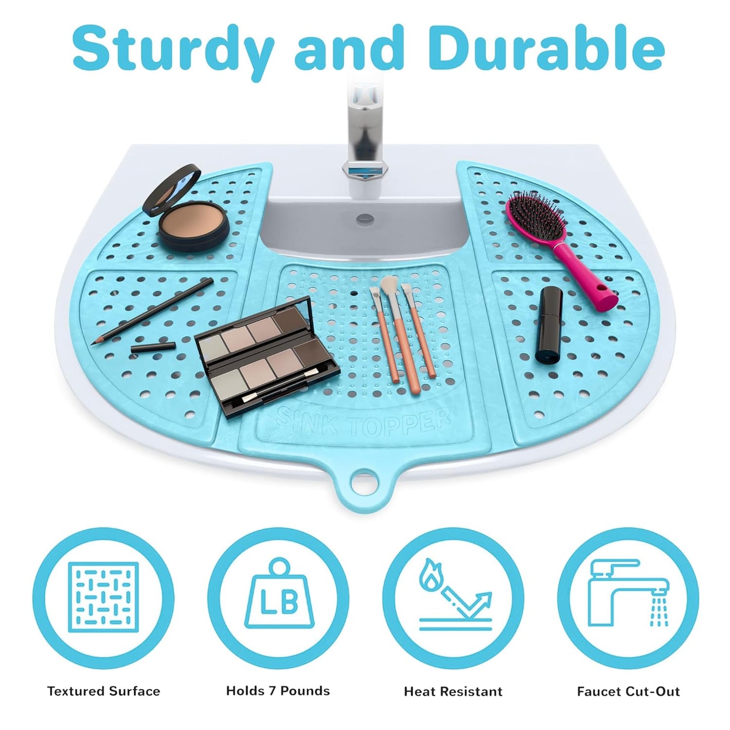 Foldable Sink Cover | Silicone Beauty Makeup Brush Cleaning Mat | Hot Tools Organizer | Bathroom Cover for Counter Space & Storage Saver | Traveling Must Haves | Standard, Pacific Blue