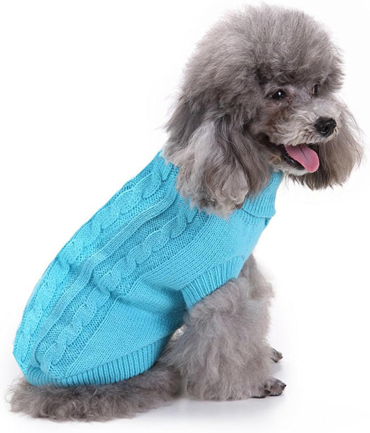 Small Dog Sweaters Knitted Pet Cat Warm Dog Sweatshirt Winter Clothes Kitten Puppy Sweater (Large,Sky Blue)