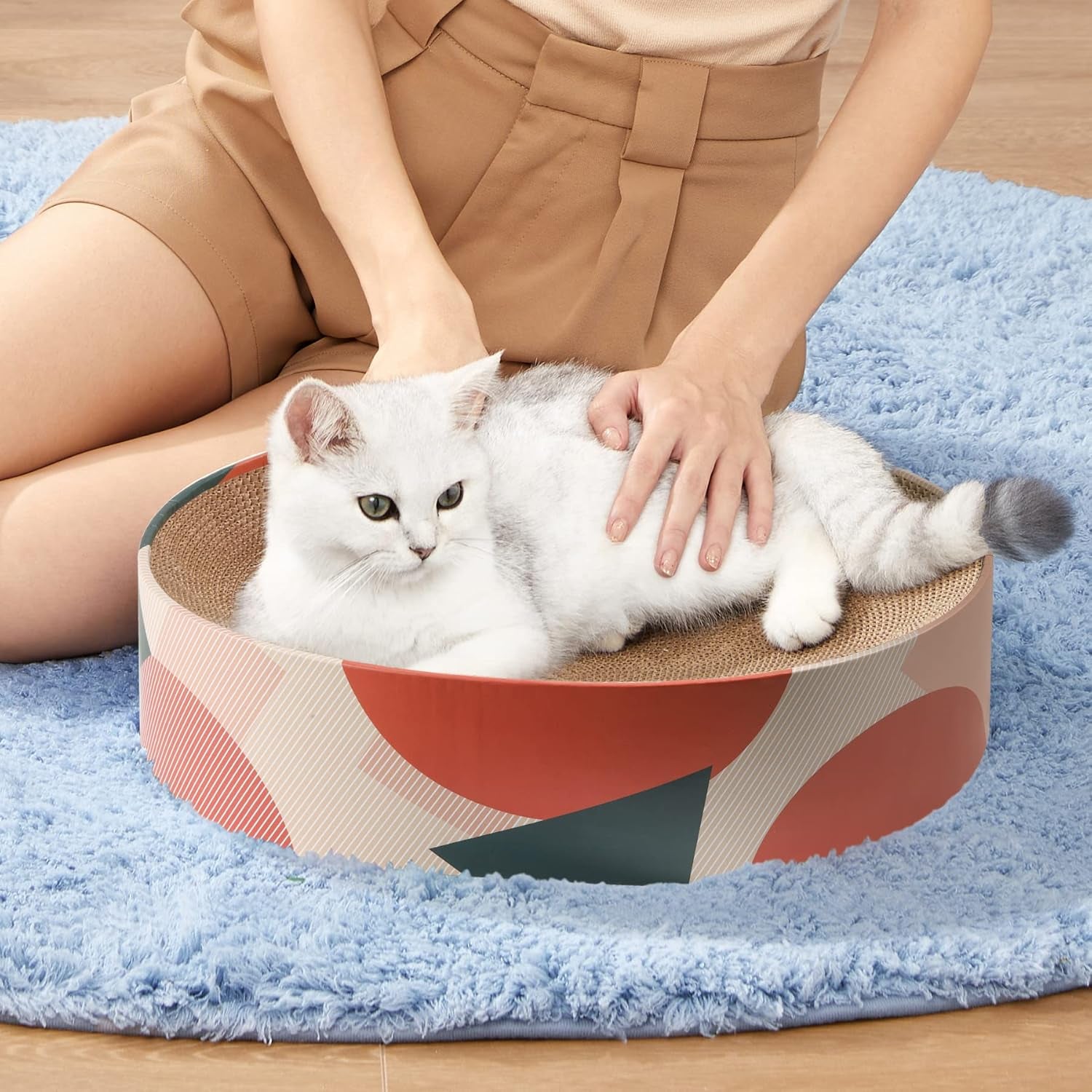 Cat Scratcher Cardboard Bed Lounge Couch for Indoor Cats Oval Shape 17"X13", Kitty Cat Scratching Pad Recycle Corrugate Scratcher Long Lasting Furniture