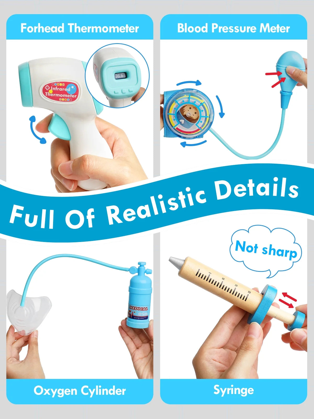 Doctor Kit for Kids Realistic, 36PCS Kids Doctor Kit Wooden, Doctor Pretend Playset