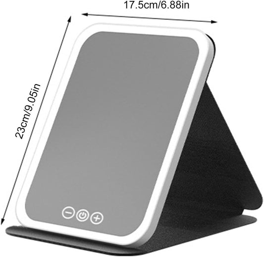Portable Lighted Travel Mirrors, Foldable Makeup Mirrors Travel, Rechargeable LED Travel Mirrors, Adjustable Travel Lighted Makeup Mirrors 17.5X23 Cm/6.89X9.06 Inches for Women Girls Black