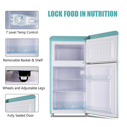 Compact Refrigerator  3.2 Cu.Ft 2 Door Mini Refrigerator Adjustable Glass Shelves Refrigerator Removable Shelves