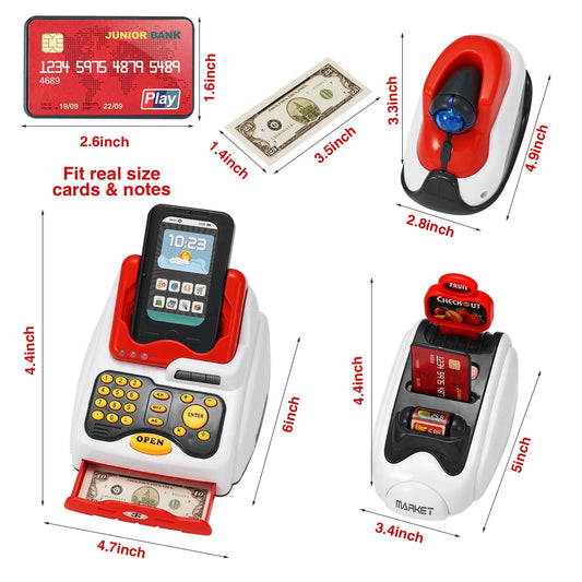 Toy Cash Register for Kids, Pretend Play Cash Register with Scanner, Credit Reader, Grocery Store Checkout Game Toys for Toddler Boys & Girls Age 3 4 5 6 Years Old