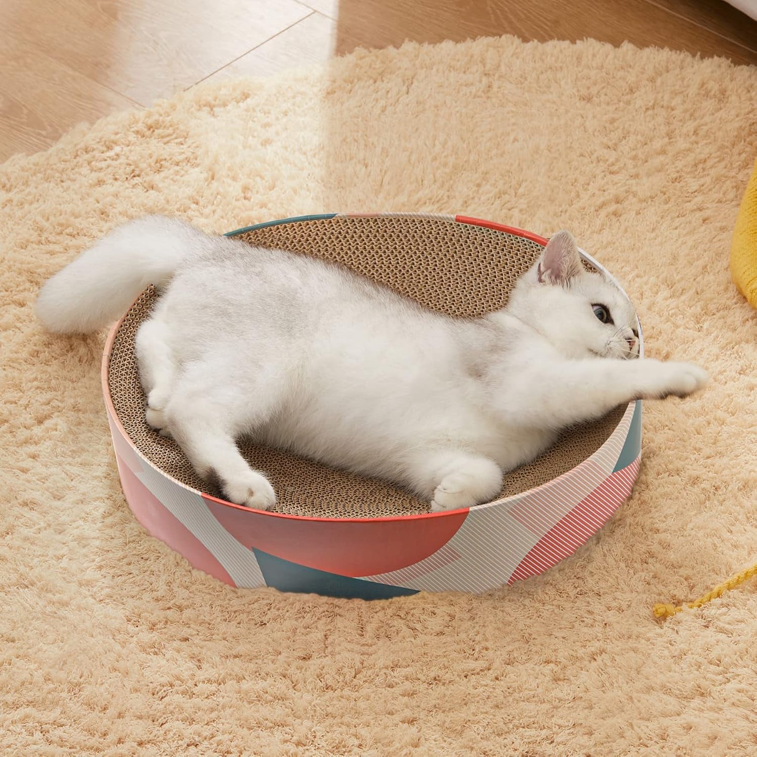 Cat Scratcher Cardboard Bed Lounge Couch for Indoor Cats Oval Shape 17"X13", Kitty Cat Scratching Pad Recycle Corrugate Scratcher Long Lasting Furniture