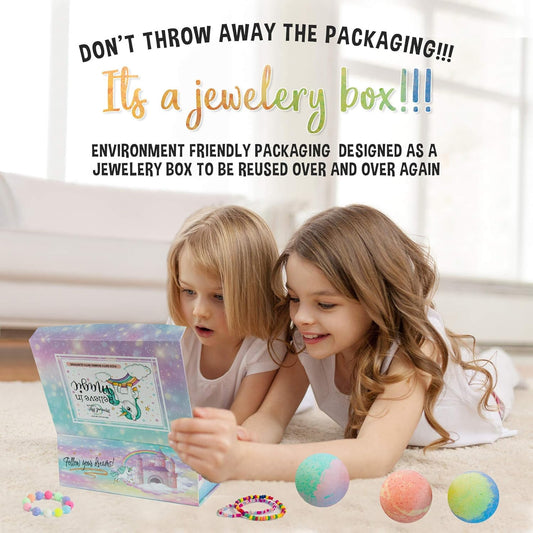 Unicorn Bath Bombs for Girls with Jewelry inside & Jewelry Box for Kids - Organic, Skin Moisturizing, Natural Bubble Bath Bombs for Kids with Surprise Toy Inside, Birthday Gifts for Girls