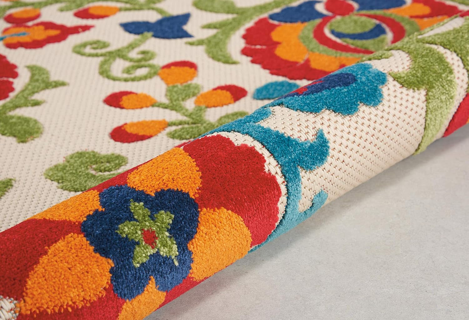 Nourison Aloha Indoor/Outdoor Multicolor 4' X round Area Rug, Easy Cleaning, Non Shedding, Bed Room, Living Room, Dining Room, Backyard, Deck, Patio (4 Round)